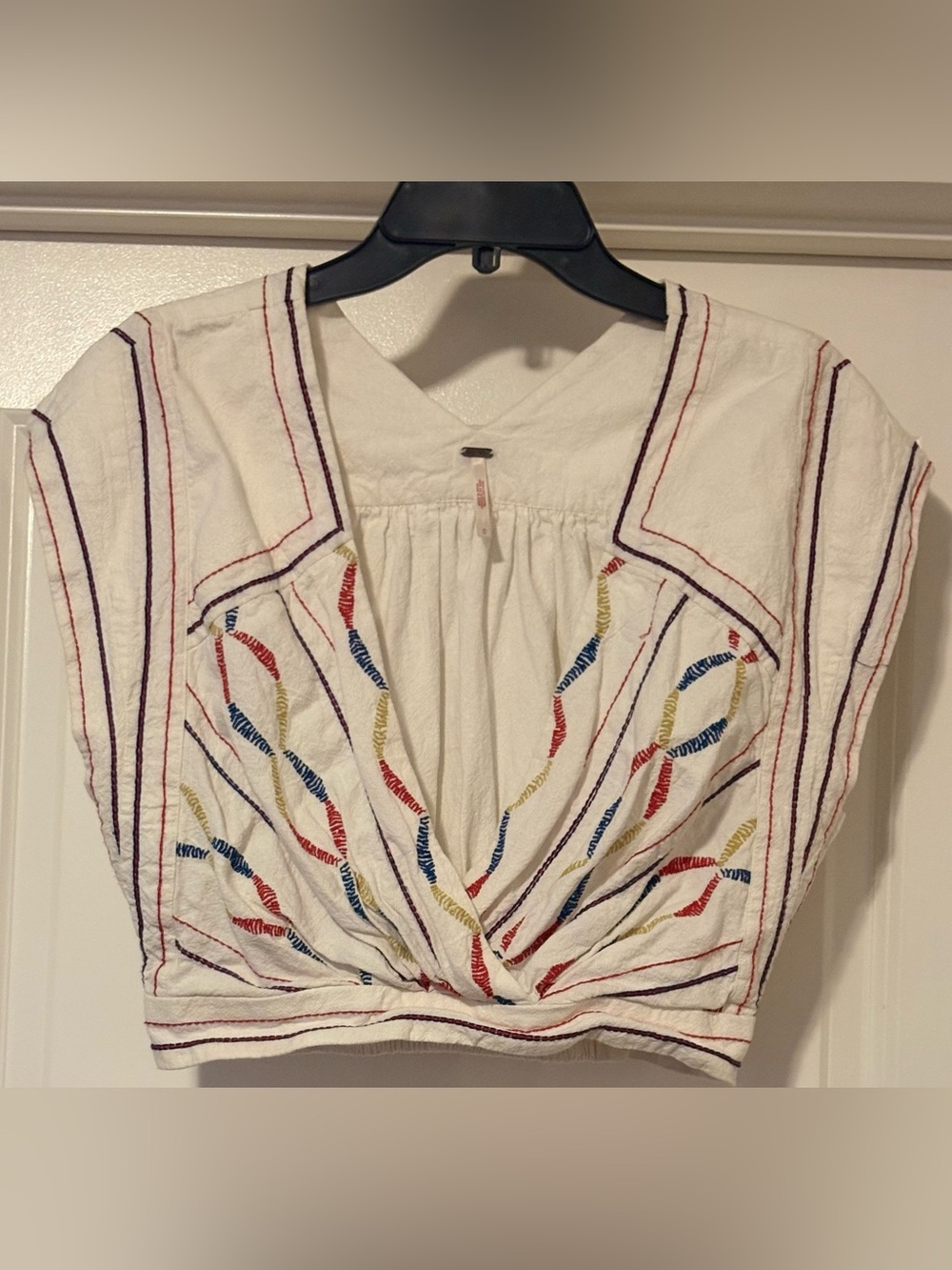 Free People Love On The Run White Embroidered Top Size Small